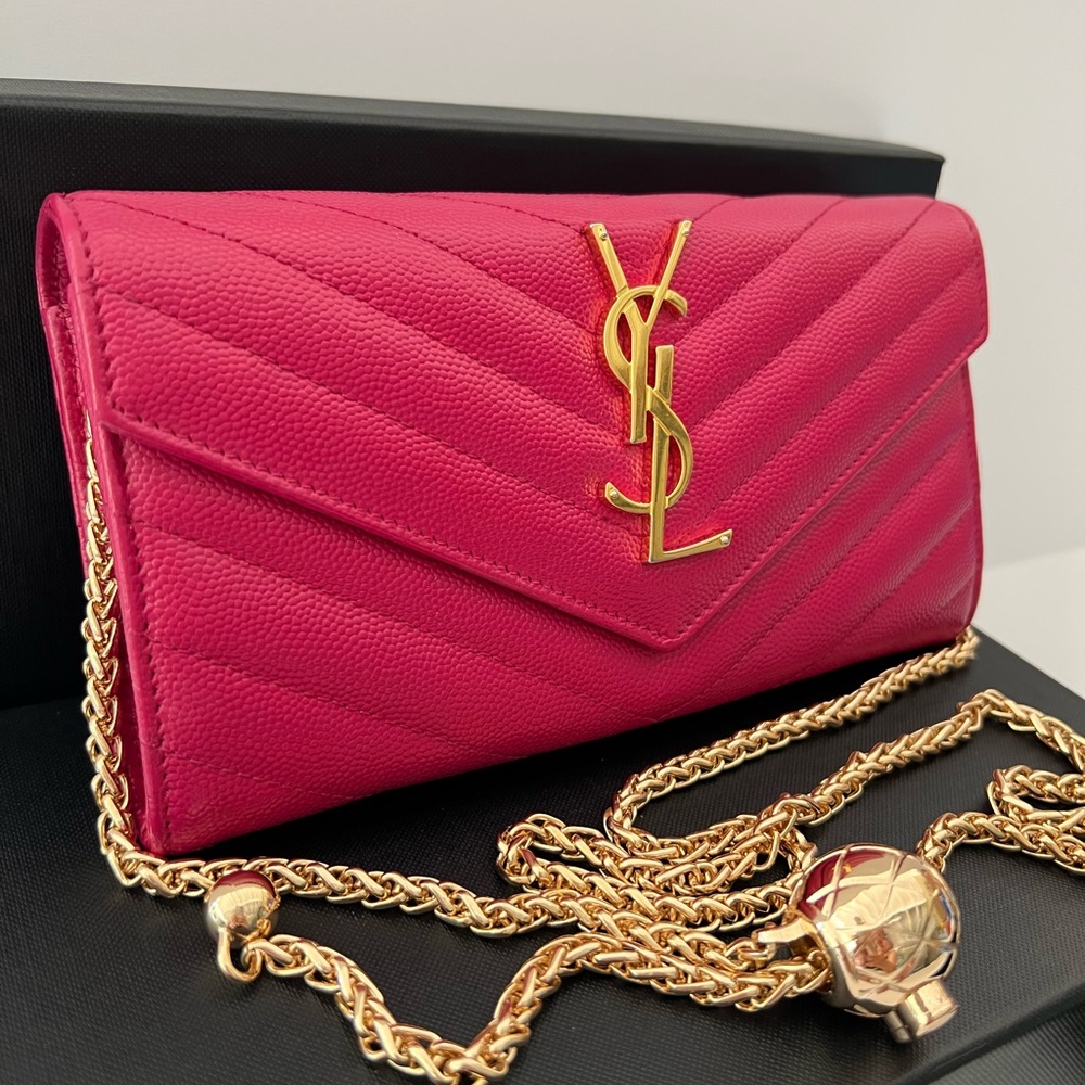 Yves Saint Laurent Fuchsia Quilted Clutch with Gold Chain